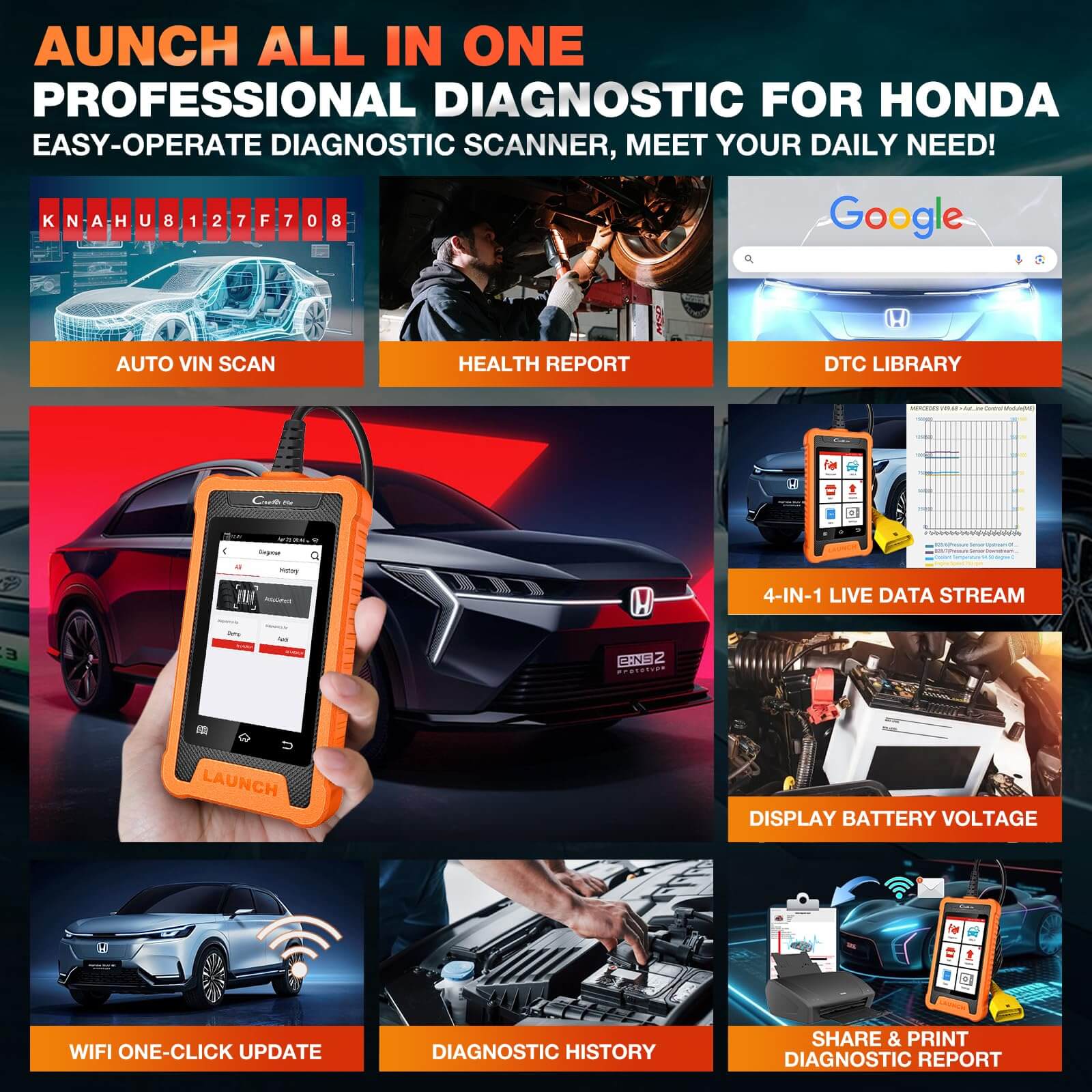 LAUNCH X431 Creader Elite For HONDA OBD2 Scanner Bi directional Diagnostic Tool Professional  Code Reader(Support Acura, Dongfeng Honda, GAC Honda) - Image 4