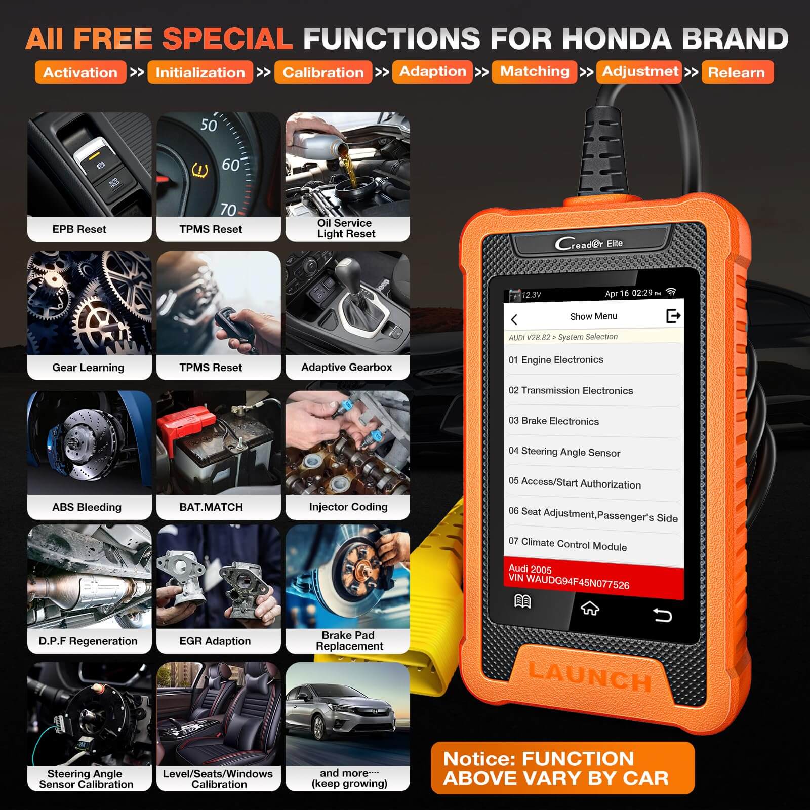 LAUNCH X431 Creader Elite For HONDA OBD2 Scanner Bi directional Diagnostic Tool Professional  Code Reader(Support Acura, Dongfeng Honda, GAC Honda) - Image 6