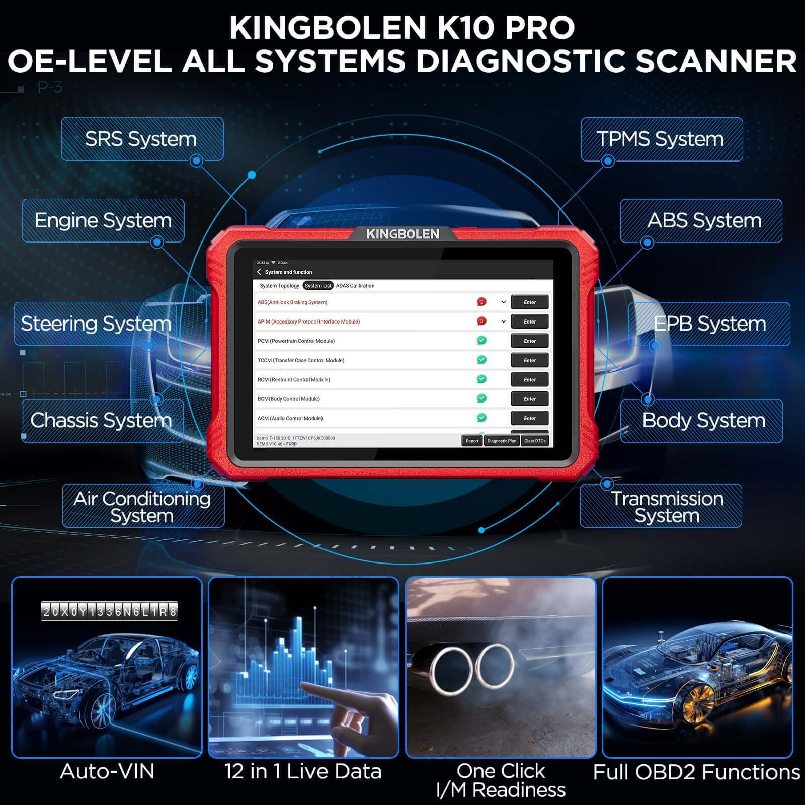 2026 Kingbolen K10 PRO CANFD&Doip Bluetooth Obd2 Scanner 40+ Resets All System Car Diagnostic Tools With ECU Coding Active Test Guide Function - Image 8