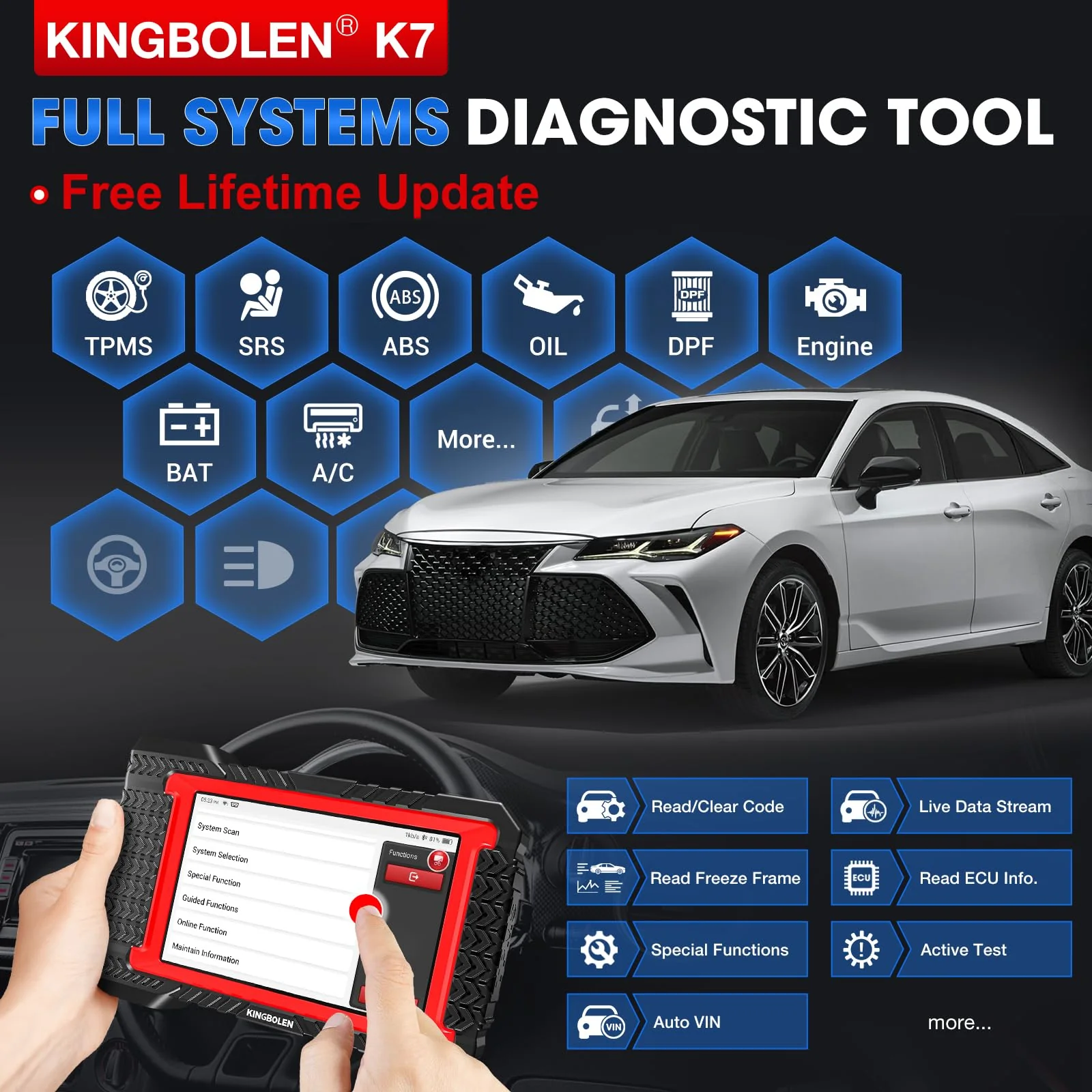 KINGBOLEN® K7 All Systems Bidirectional Test Bluetooth OBD2 Scanner with Lifetime Free Update - Image 3