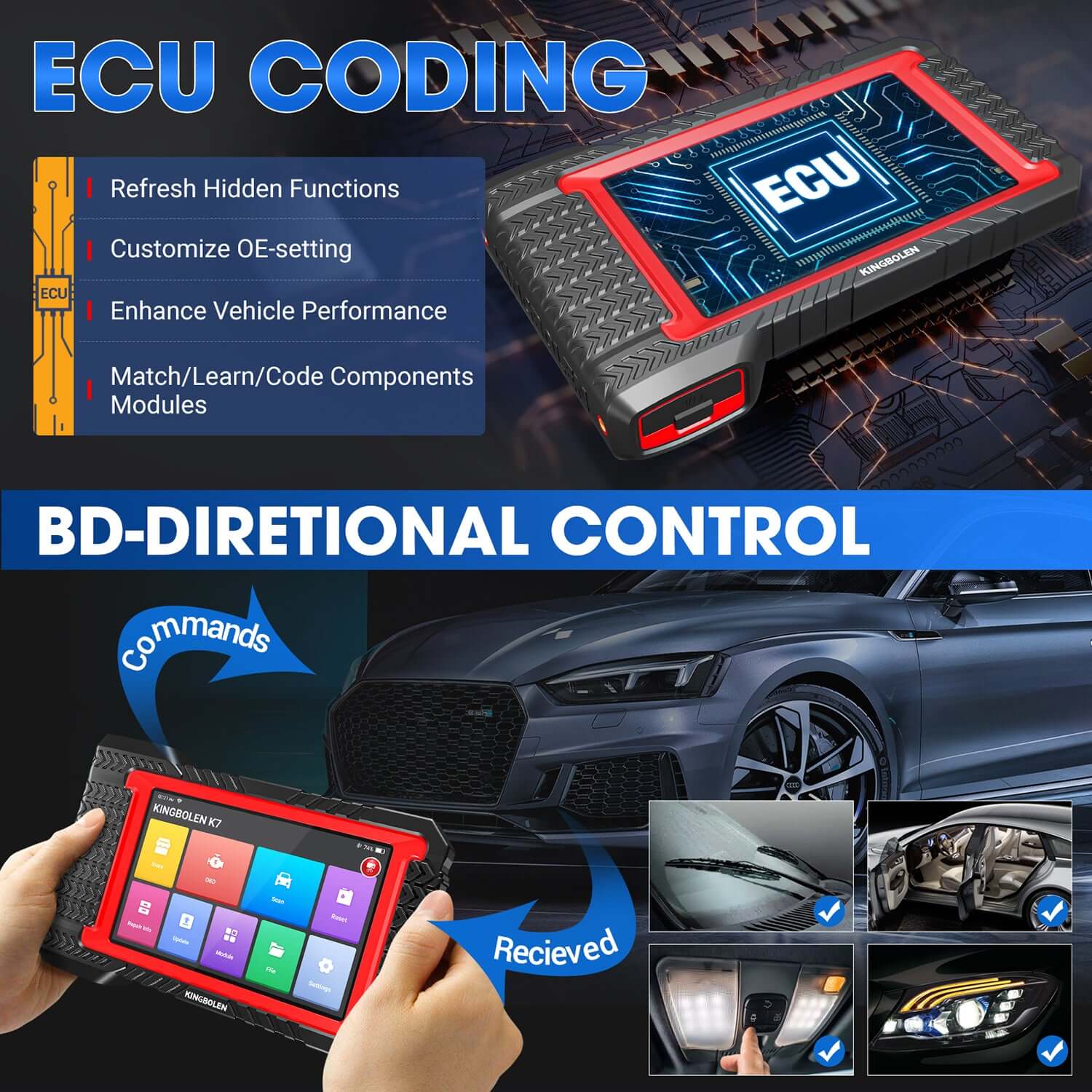 KINGBOLEN® K7 All Systems Bidirectional Test Bluetooth OBD2 Scanner with Lifetime Free Update - Image 4