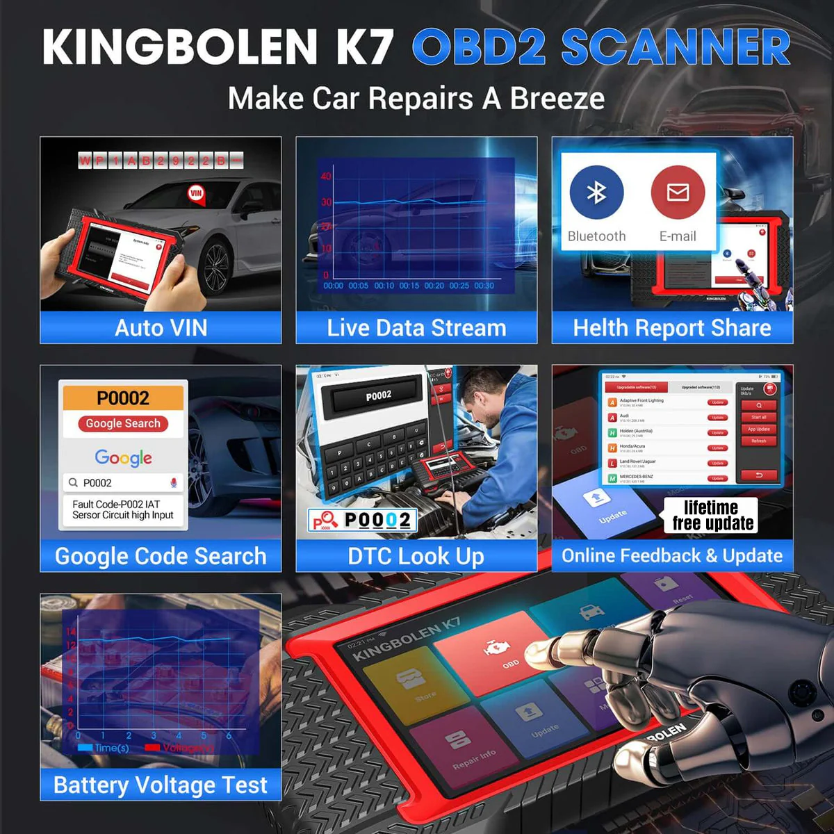 KINGBOLEN® K7 All Systems Bidirectional Test Bluetooth OBD2 Scanner with Lifetime Free Update - Image 7