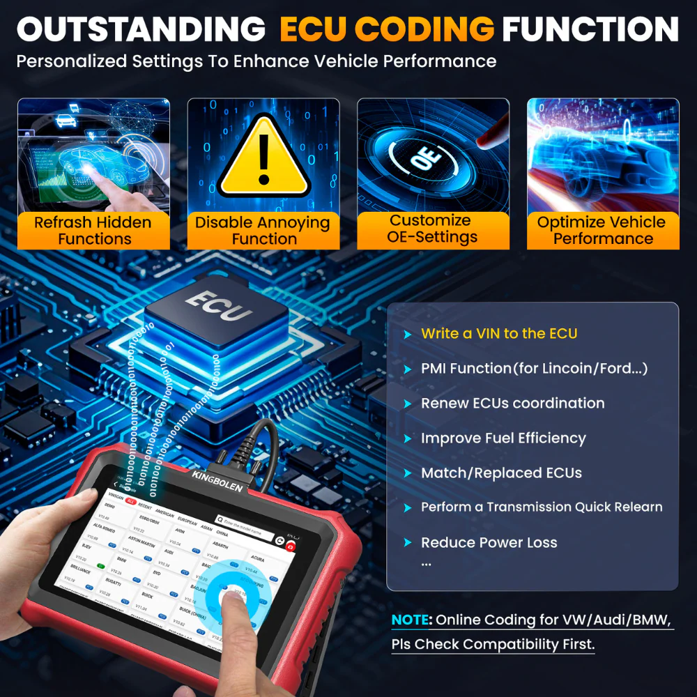 KINGBOLEN K8 Elite OBD2 Scanner Wired Version, Lifetime Free Updates, 8" Diagnostic Tool, ECU Coding, Bi-Directional Control, 34+ Reset Functions, CANFD & DOIP Supported, FCA AutoAuth - Image 5