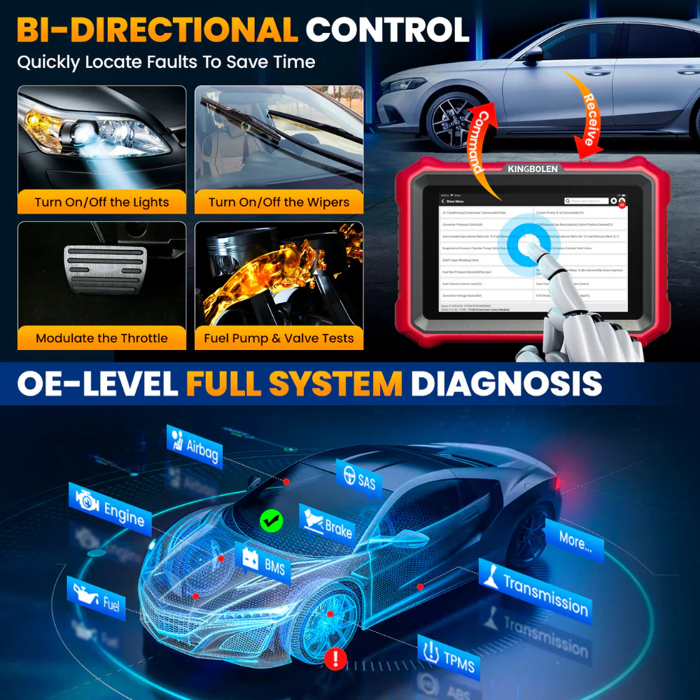 KINGBOLEN K8 Elite OBD2 Scanner Wired Version, Lifetime Free Updates, 8" Diagnostic Tool, ECU Coding, Bi-Directional Control, 34+ Reset Functions, CANFD & DOIP Supported, FCA AutoAuth - Image 9