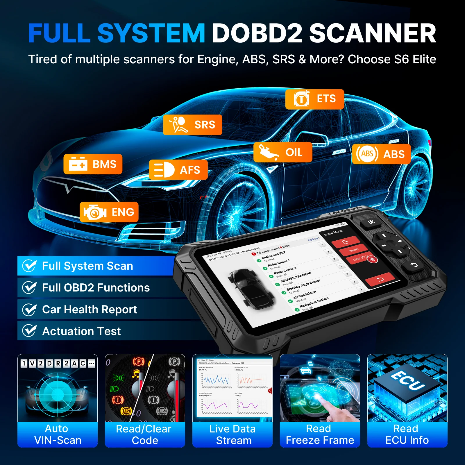 KINGBOLEN S6 ELITE Free Updates Full System Bi-Directional OBD2 Scanner - Image 6