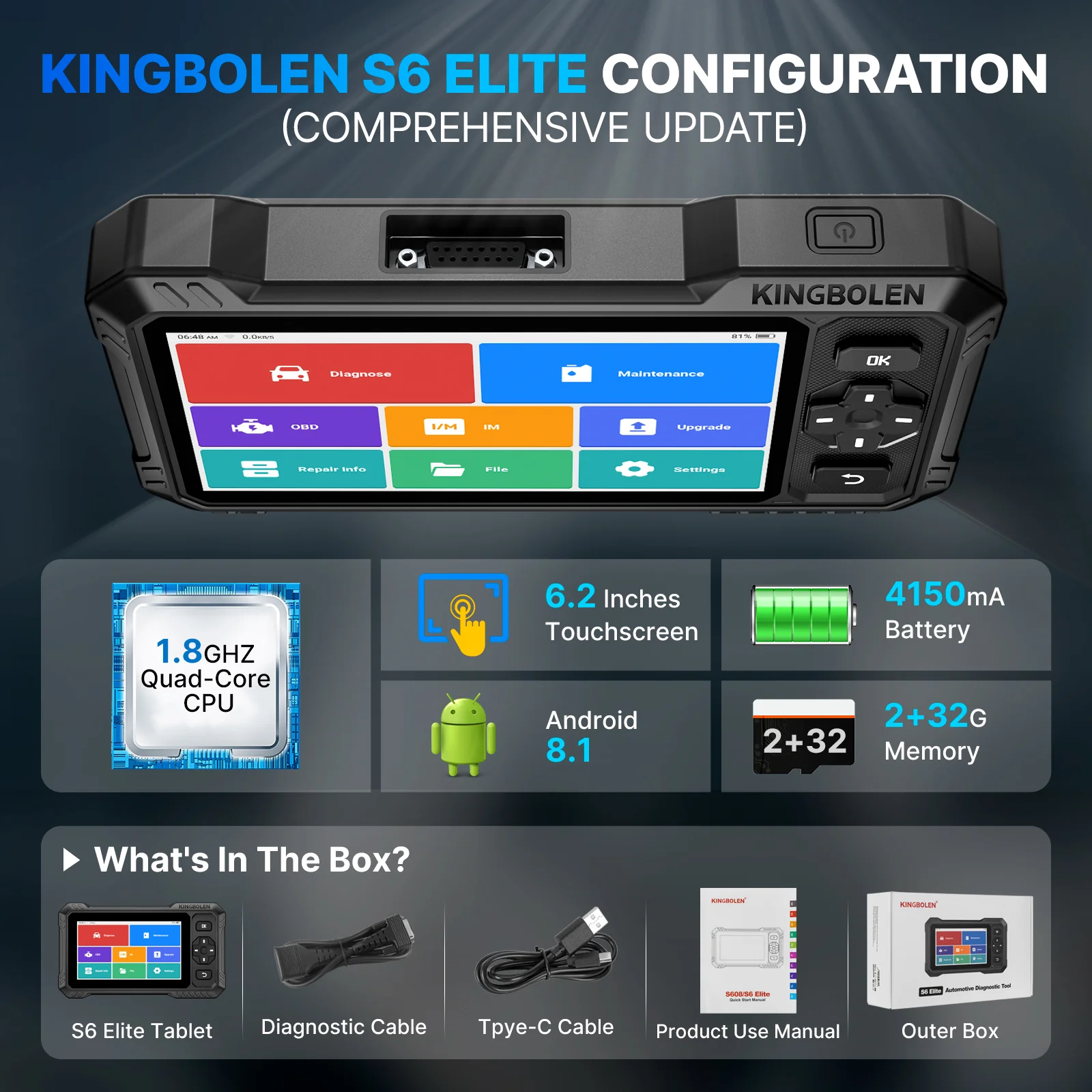 KINGBOLEN S6 ELITE Free Updates Full System Bi-Directional OBD2 Scanner - Image 9