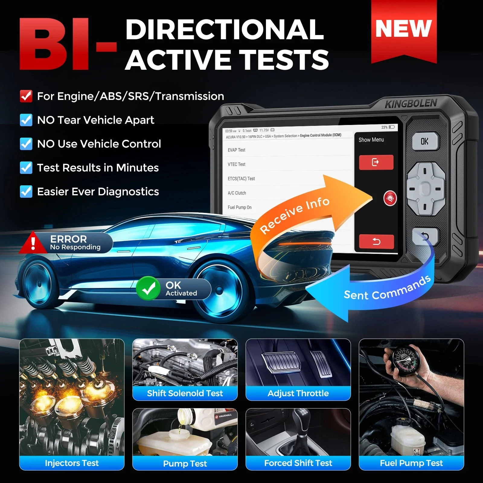 KINGBOLEN S608 Bi-Directional OBD2 Scanner with CAN FD & FCA/SGW Support for Full System Diagnostics and 9 Service Resets, Lifetime Free Update. - Image 6