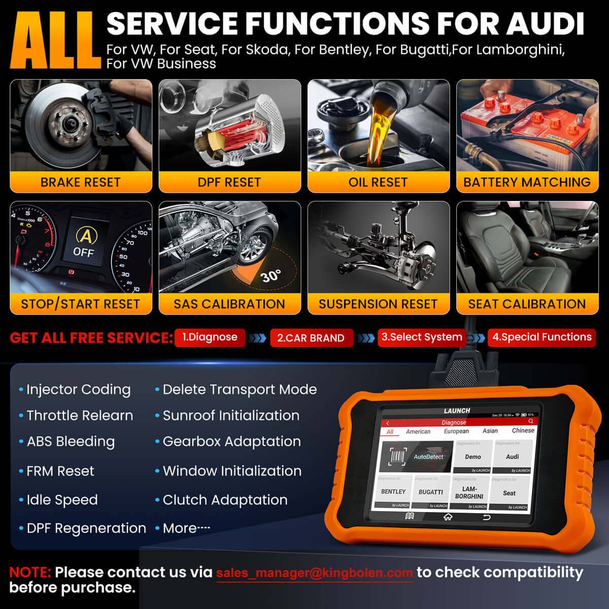 LAUNCH X431 Creader Elite 2.0 For AUDI OBD2 Scanner Bi Directional Diagnostic Tool SRS DPF Oil Reset Code Reader(Support Volkswagen, Audi, Bentley, Skoda, Bugatti, Lamborghini, Seat) - Image 3