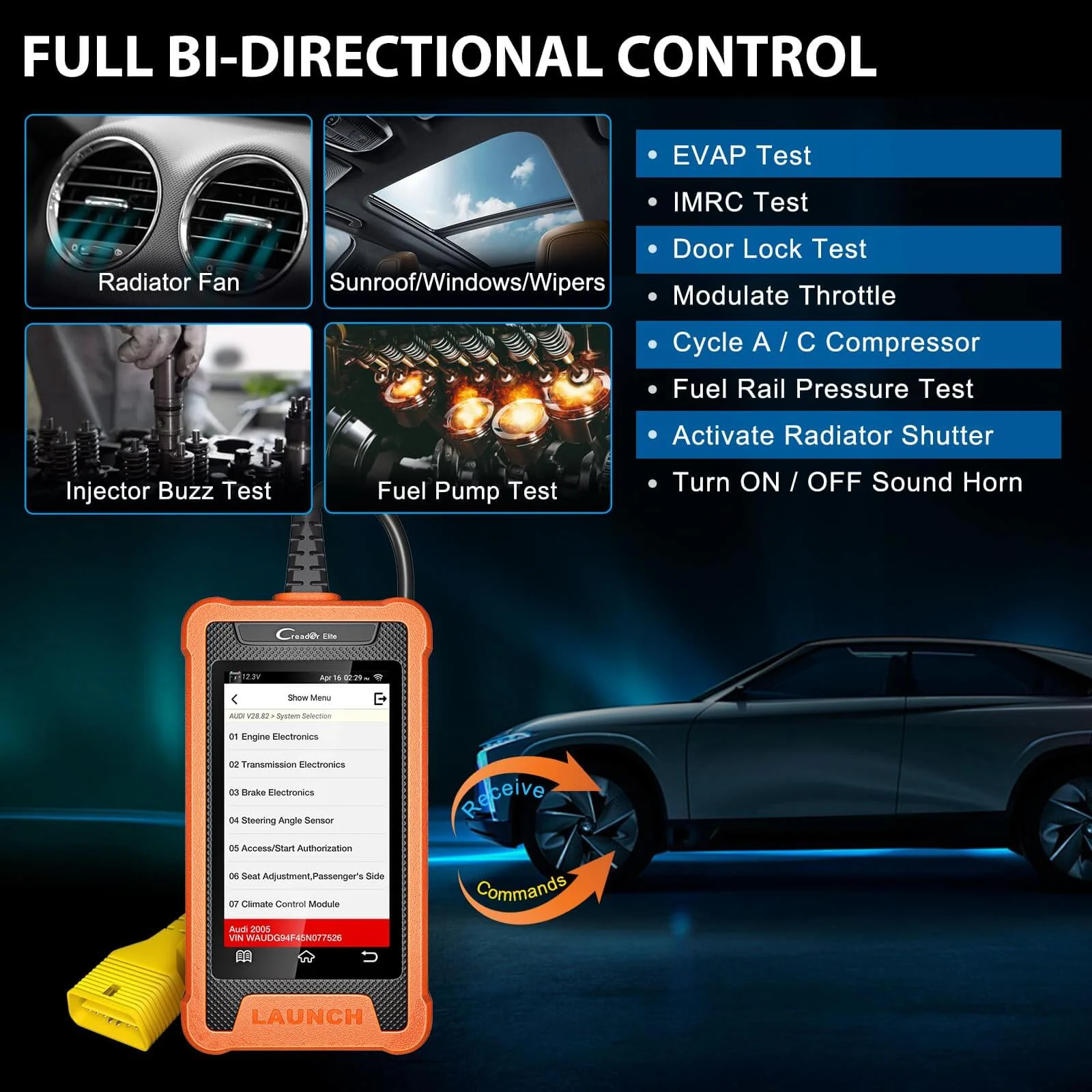 LAUNCH X431 Creader Elite for Chrysler Bidirectional Diagnostic Tool OBD2 Scanner ABS SRS DPF Oil Reset Code Reader(Support Chrysler, Dodge, Jeep) - Image 7