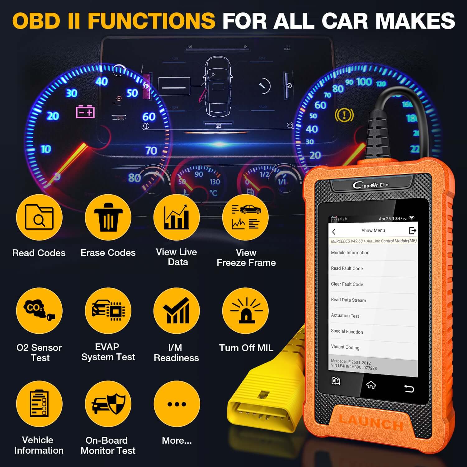 LAUNCH X431 Creader Elite for Mercedes Benz Bi directional Diagnostic Tool Full System OBD2 Code Reader(Support Mercedes-Benz, Maybach, SPRINTER) - Image 5