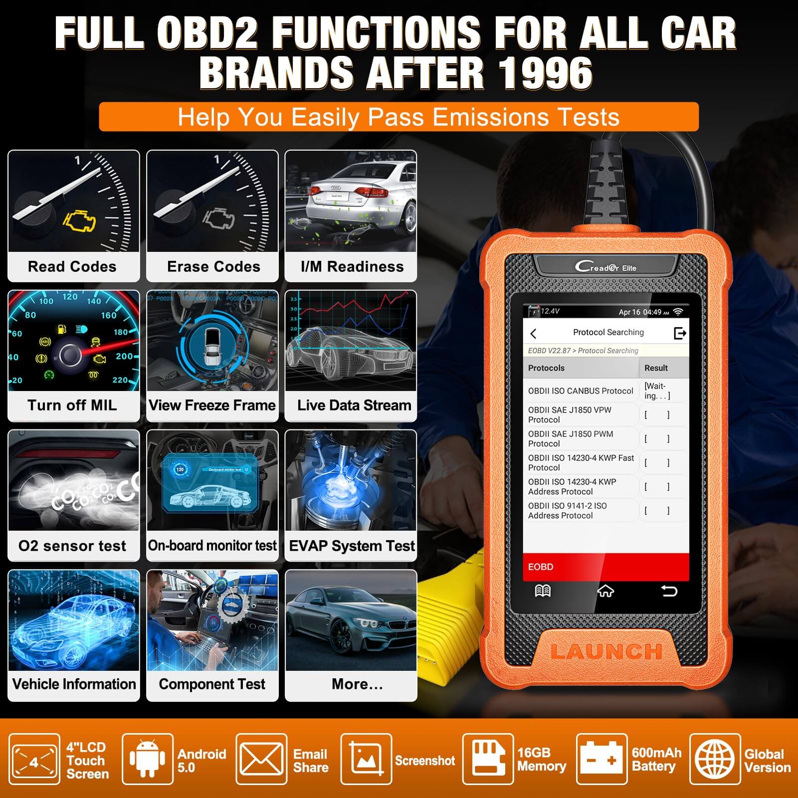 LAUNCH X431 Creader Elite for Toyota Car OBD2 Bi directional Diagnostic Scanner  ALL System Code Reader (Support Lexus, Toyota China) - Image 3