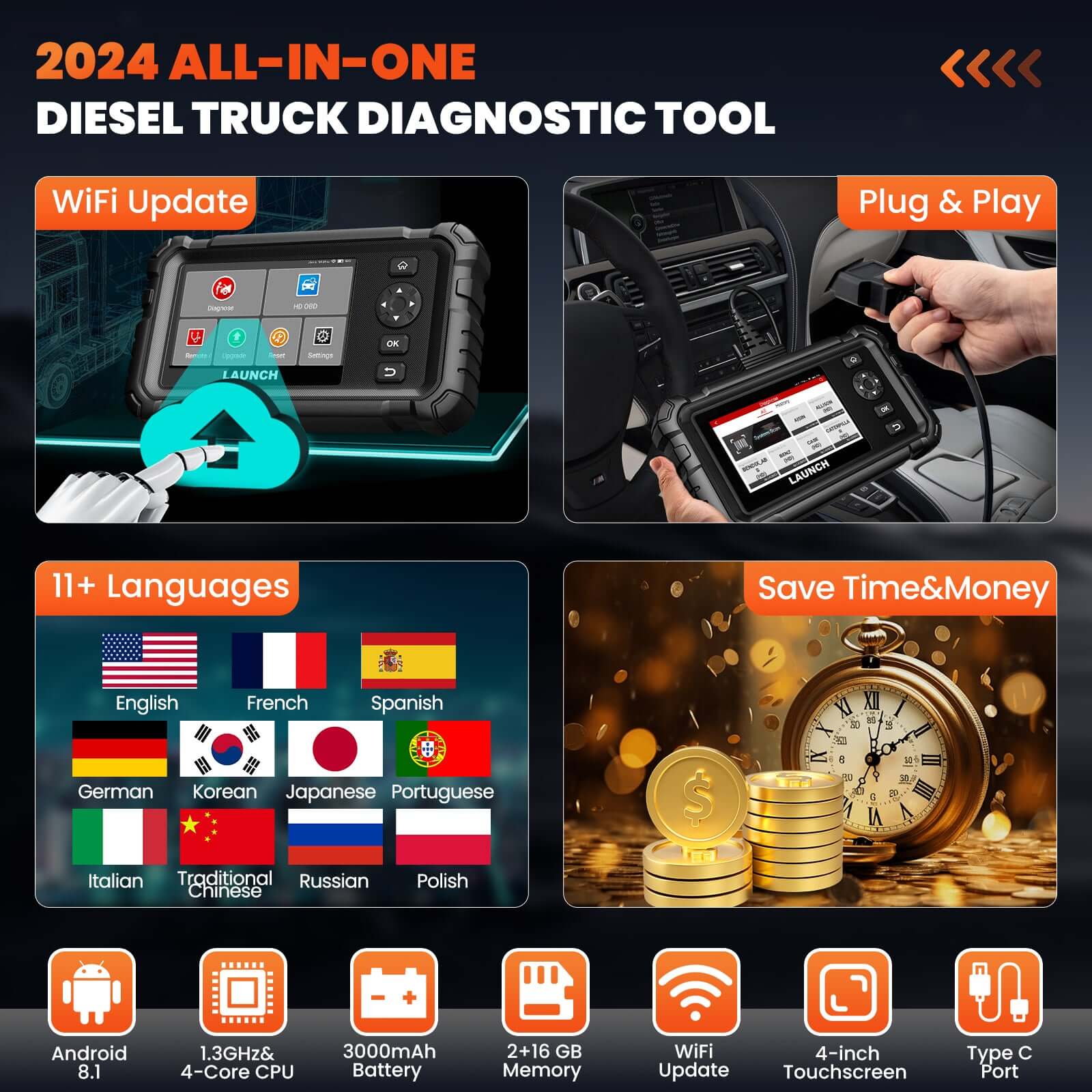 LAUNCH CRP129 HD Elite Heavy Duty Truck Full System Scanner with 7 Resets - Image 2