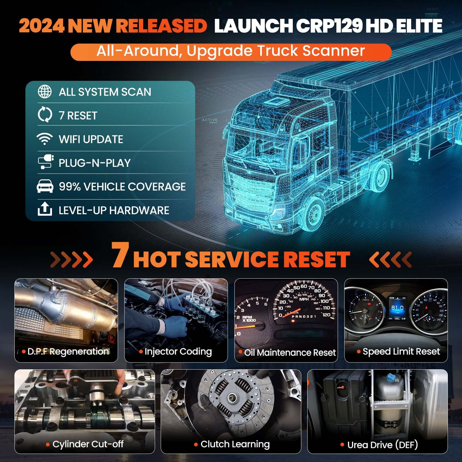 LAUNCH CRP129 HD Elite Heavy Duty Truck Full System Scanner with 7 Resets - Image 3