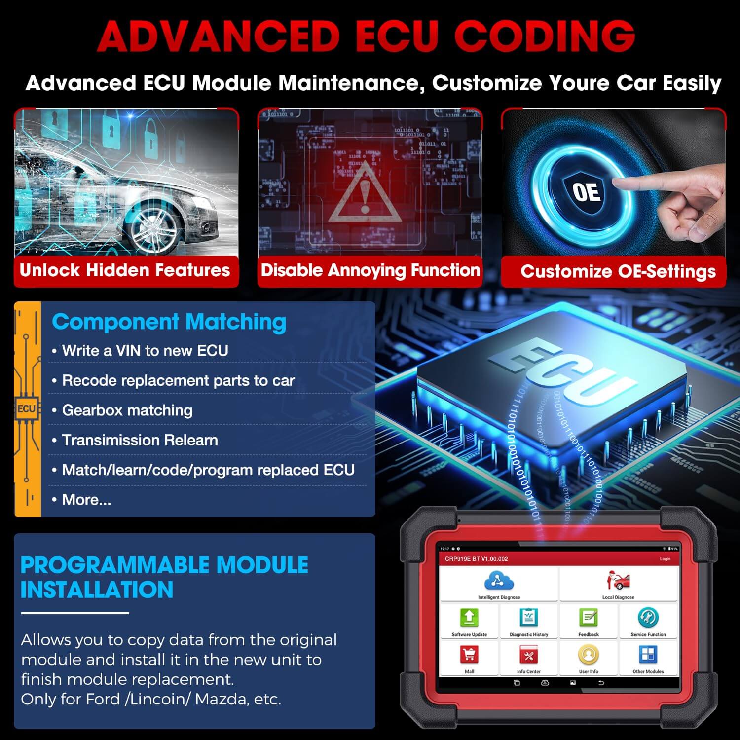 LAUNCH® X431 CRP919EBT Wireless CAN-FD OBD2 Sanner with Bi-directional ECU Coding Functions - Image 8