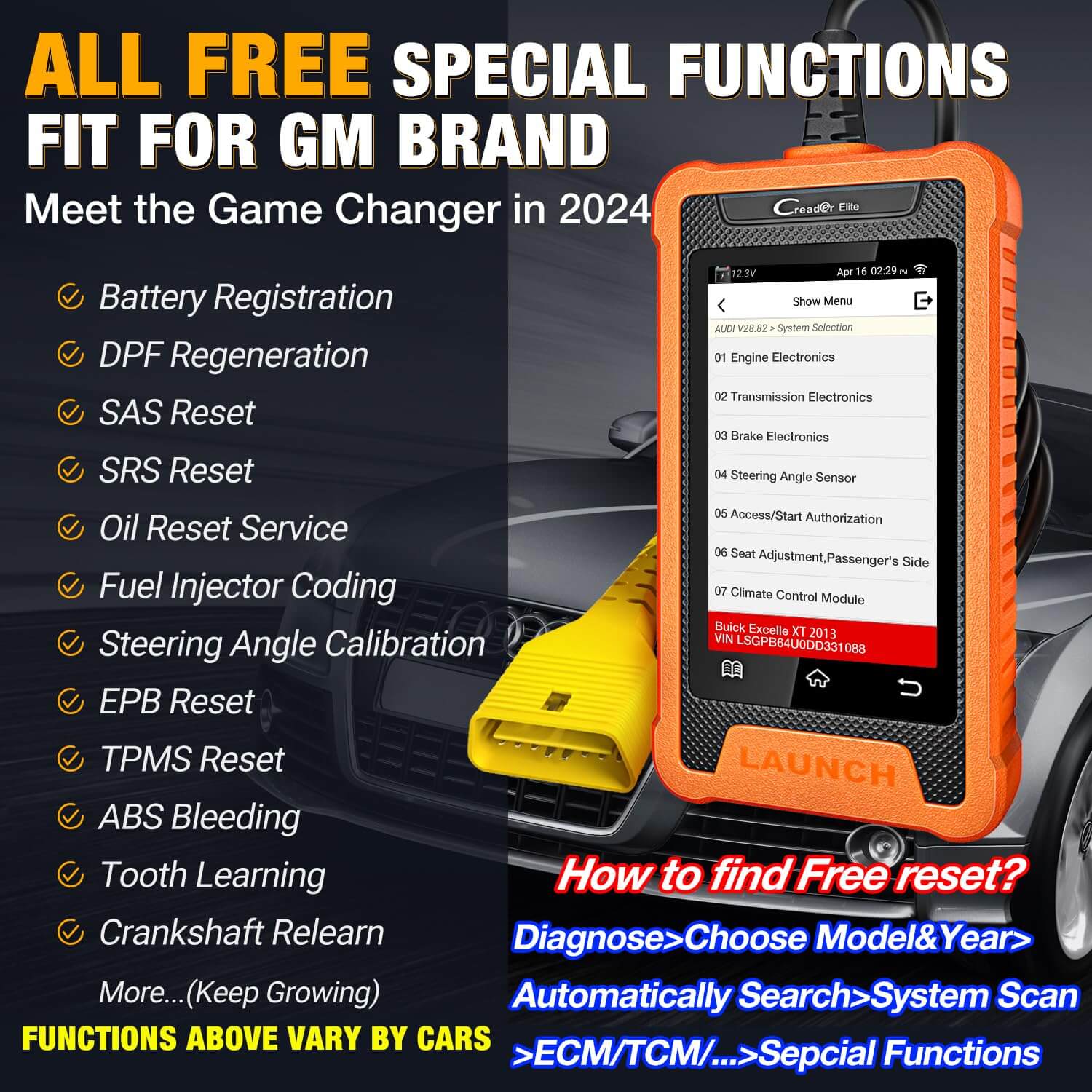 LAUNCH X431 Creader Elite For GM Professional Code Reader Bi directional Diagnostic Tool (Support Buick, Chevrolet, China Chevrolet, Cadillac, SGM, GMC) - Image 3
